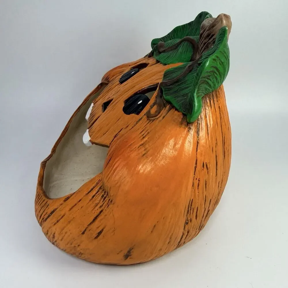 Large Vintage Ceramic Halloween Jack-O-Lantern Pumpkin Ceramic Candy Dish 9.5